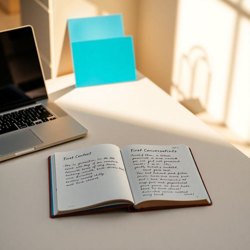 Escritorio con portátil y cuaderno abierto listo para una primera conversación
